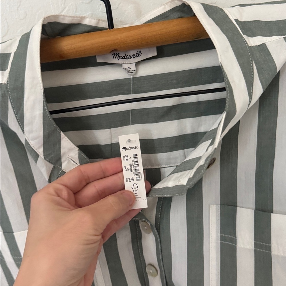 Madewell Poplin Oversized Midi Length Shirtdress Green White Stripe S NWT - Picture 2 of 3